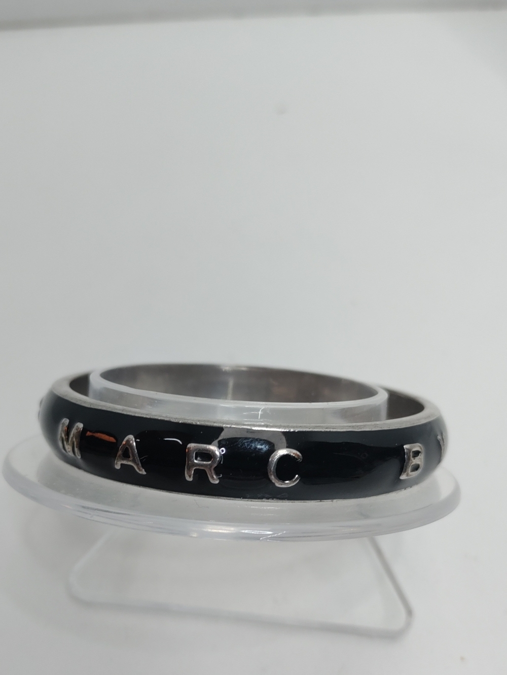 Marc Jacobs Black Enamel Bangle with Silver Letters Sz7.5